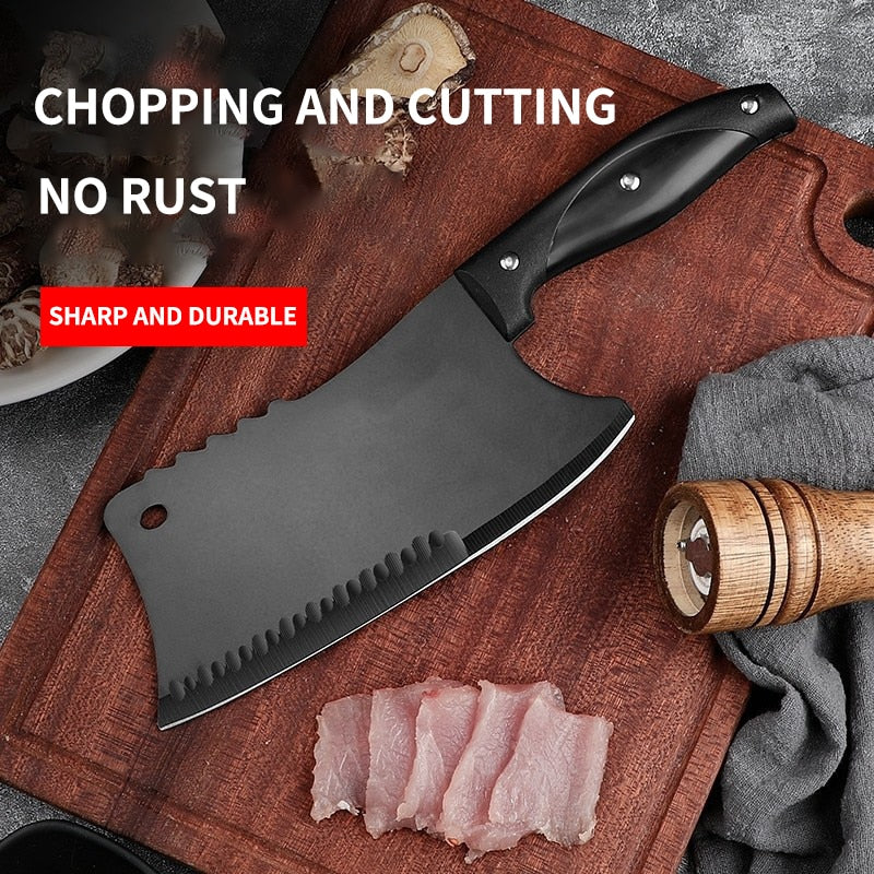 SharpChop - Black Blade Stainless Steel Butcher Knife